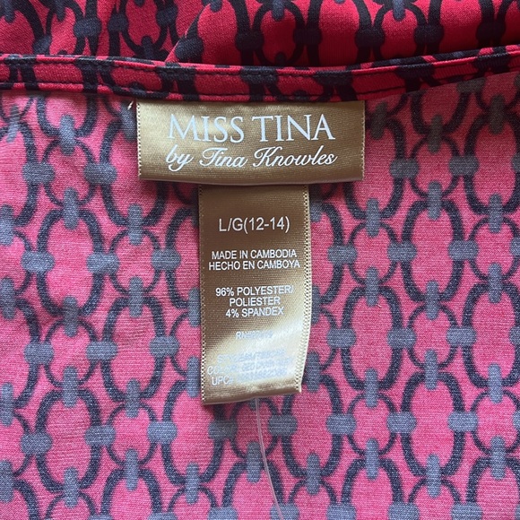 5 for $25! NWT Miss Tina V Neck RUCHED Red and Black Dress Size Large 12/14 - Picture 10 of 11